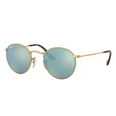 Ray Ban Round Flat Lenses Sunglasses Gold Frame Silver Lenses 50-21