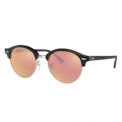 Ray Ban Clubround Flash Lenses Sunglasses Black Frame Pink Lenses 51-19