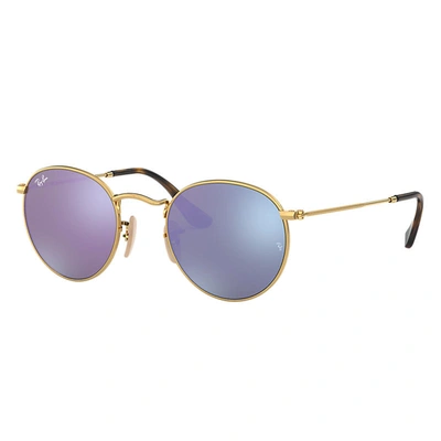 Ray Ban Round Flat Lenses Sunglasses Gold Frame Violet Lenses 50-21
