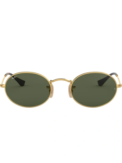 Ray Ban Oval Flat Lenses Sunglasses Gold Frame Green Lenses 48-21