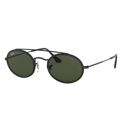 Ray Ban Oval Double Bridge Sunglasses Black Frame Green Lenses 52-23