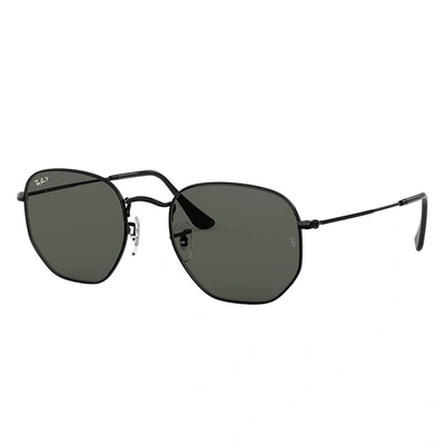 Ray Ban Hexagonal Flat Lenses Sunglasses Black Frame Green Lenses Polarized 51-21
