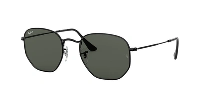 Ray Ban Hexagonal Flat Lenses Sunglasses Black Frame Green Lenses Polarized 54-21