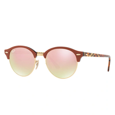 Ray Ban Clubround Flash Lenses Sunglasses Orange Frame Pink Lenses 51-19