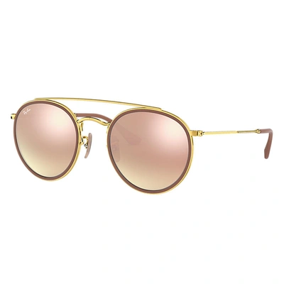 Ray Ban Round Double Bridge Sunglasses Gold Frame Copper Lenses 51-22