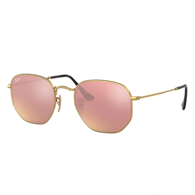 Ray Ban Hexagonal Flat Lenses Sunglasses Gold Frame Brown Lenses 54-21