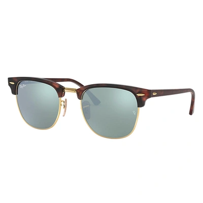 Ray Ban Sunglasses Unisex Clubmaster Flash Lenses - Tortoise Frame Silver Lenses 51-21 In Havana Auf Gold