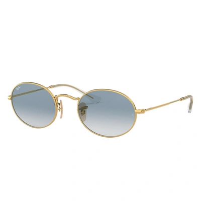 Ray Ban Oval Flat Lenses Sunglasses Gold Frame Blue Lenses 51-21