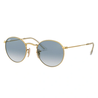 Ray Ban Round Flat Lenses Sunglasses Gold Frame Blue Lenses 50-21