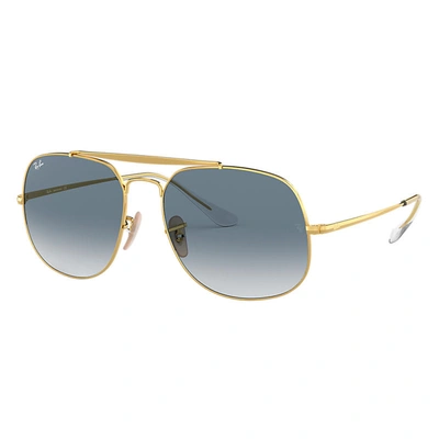 Ray Ban General Sunglasses Gold Frame Blue Lenses 57-17