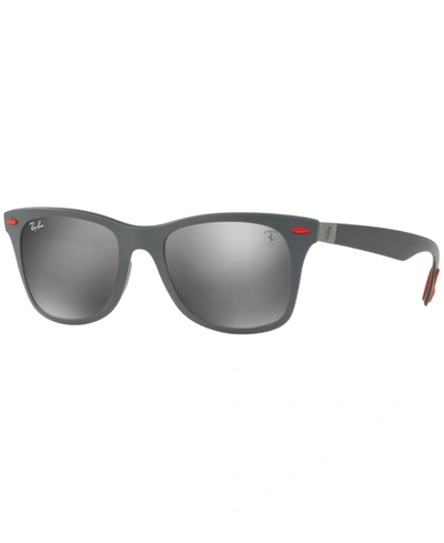 Ray Ban Rb4195m Scuderia Ferrari Collection Sunglasses Black Frame Silver Lenses 52-20 In Grey Mirror