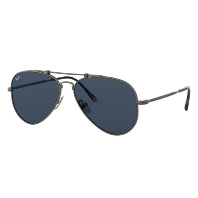 Ray Ban Aviator Titanium Sunglasses Pewter Frame Blue Lenses 58-14