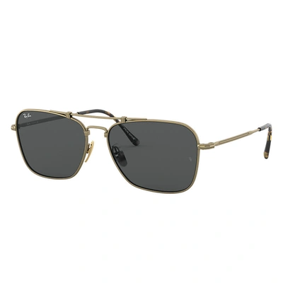 Ray Ban Caravan Titanium Sunglasses Antique Gold Frame Grey Lenses 58-15