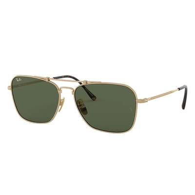 Ray Ban Caravan Titanium Sunglasses Gold Frame Green Lenses 58-15