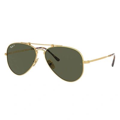 Ray Ban Aviator Titanium Sunglasses Gold Frame Green Lenses Polarized 58-14