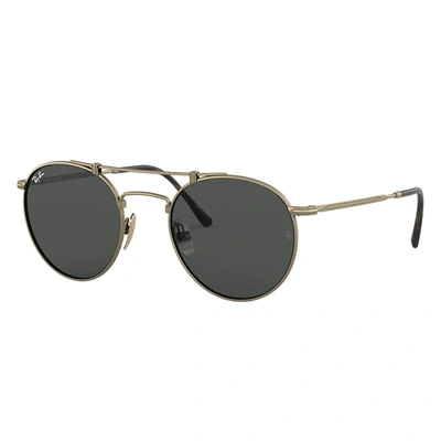 Ray Ban Round Double Bridge Titanium Sunglasses Antique Gold Frame Grey Lenses 50-21