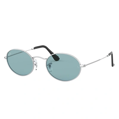 Ray Ban Oval @collection Sunglasses Silver Frame Blue Lenses 51-21