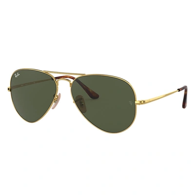 Ray Ban Aviator Metal Ii Sunglasses Gold Frame Green Lenses 58-14
