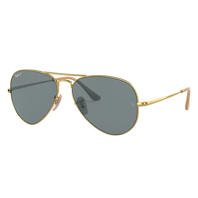 Ray Ban Aviator Metal Ii Sunglasses Gold Frame Blue Lenses Polarized 55-14