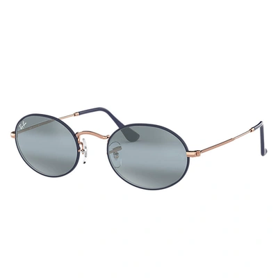 Ray Ban Oval Sunglasses Bronze-copper Frame Blue Lenses 51-21