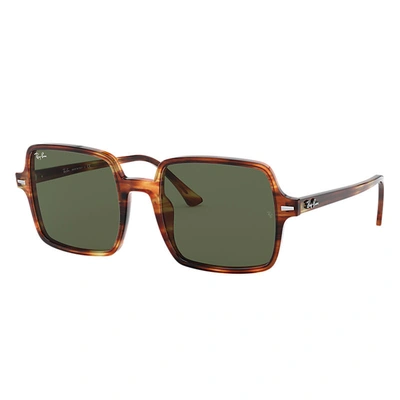 Ray Ban Square Ii Sunglasses Tortoise Frame Green Lenses 53-20 In Havana Gestreift