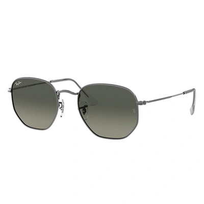 Ray Ban Hexagonal Flat Lenses Sunglasses Gunmetal Frame Grey Lenses 48-21