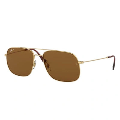 Ray Ban Andrea Sunglasses Gold Frame Brown Lenses Polarized 59-17