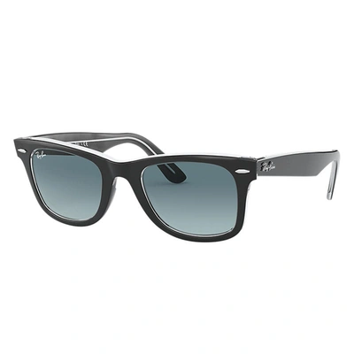 Ray Ban Original Wayfarer Bicolor Sunglasses Black Frame Blue Lenses 50-22