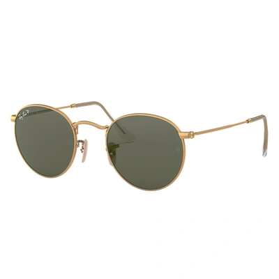 Ray Ban Round Metal Sunglasses Gold Frame Green Lenses Polarized 50-21