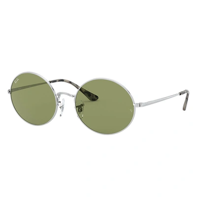 Ray Ban Oval 1970 Sunglasses Silver Frame Green Lenses 54-19 In Silber