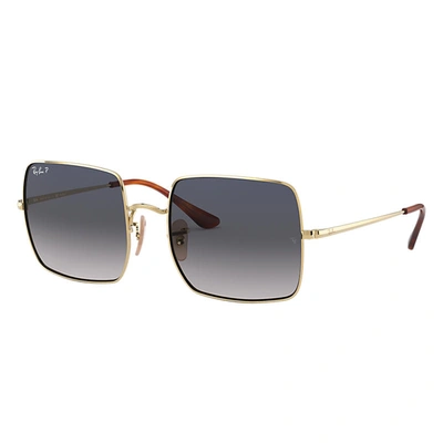 Ray Ban Square 1971 Classic Sunglasses Gold Frame Blue Lenses Polarized 54-19