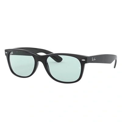 Ray Ban New Wayfarer Washed Lenses Sunglasses Black Frame Blue Lenses 55-18