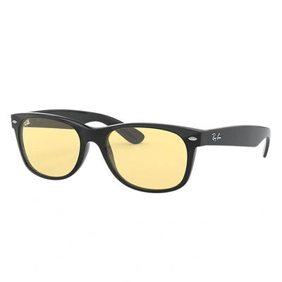 Ray Ban New Wayfarer Washed Lenses Sunglasses Black Frame Yellow Lenses 55-18