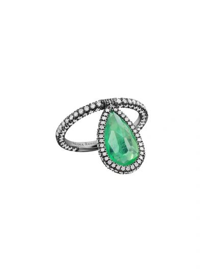 Nina Runsdorf Emerald Flip Ring In Green/grey