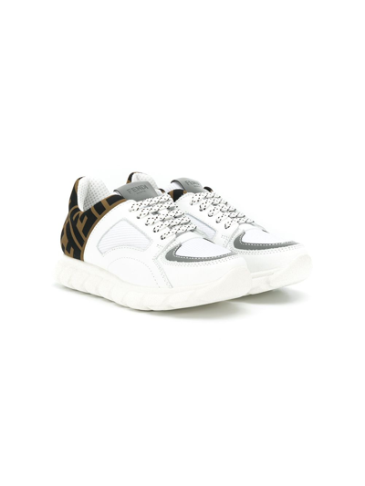 Fendi Kids' Ff Logo Panelled Sneakers In White/brown/black