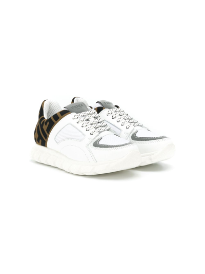 Fendi Kids' Ff Logo Panelled Sneakers In White