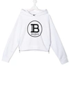 Balmain Teen Logo Print Hoodie In White