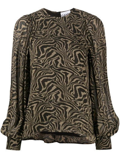 Ganni Abstract Print Blouse In Green