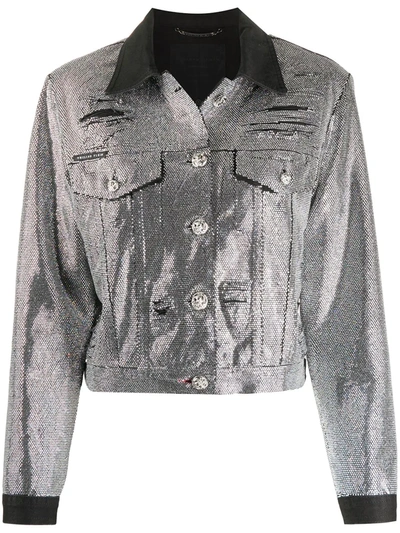 Philipp Plein Crystal-embellished Denim Jacket In Silver