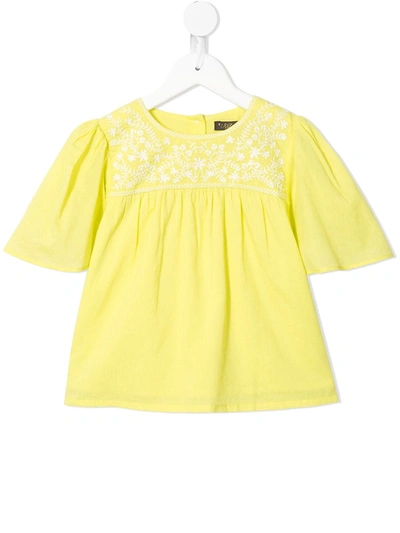 Velveteen Kids' Asha Floral Embroidered T-shirt In Yellow