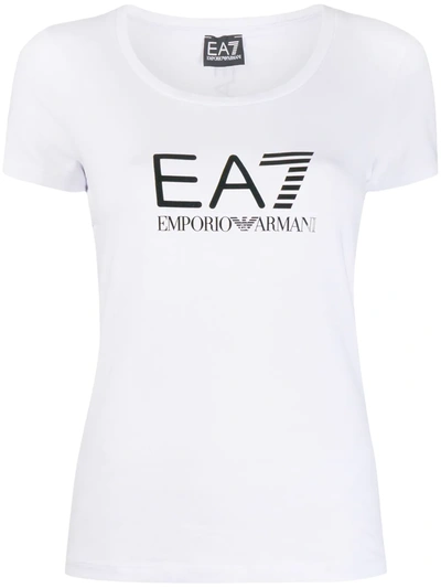 Ea7 Logo-print Scoop Neck T-shirt In White