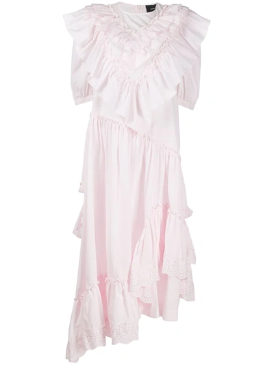 Simone Rocha Ruffled Asymmetric Hem Dress In Pink