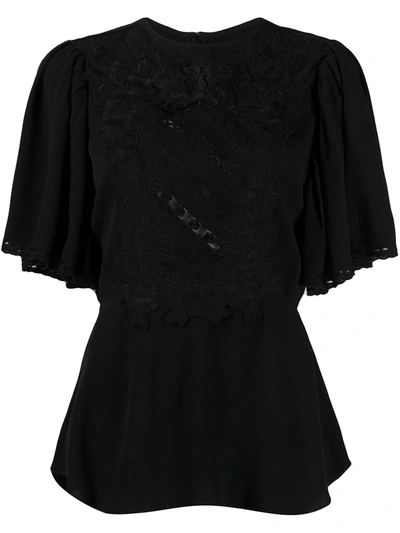 Isabel Marant Draped Sleeves Embroidered Top In Black