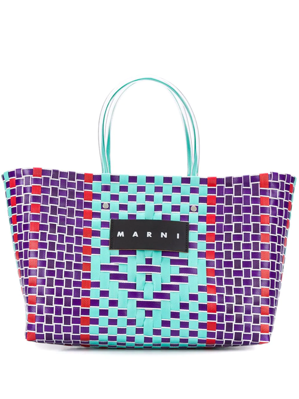 Marni Market Woven Tote Bag In Blue | ModeSens