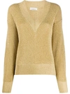 Laneus Long-sleeve Fitted Jumper In Gold