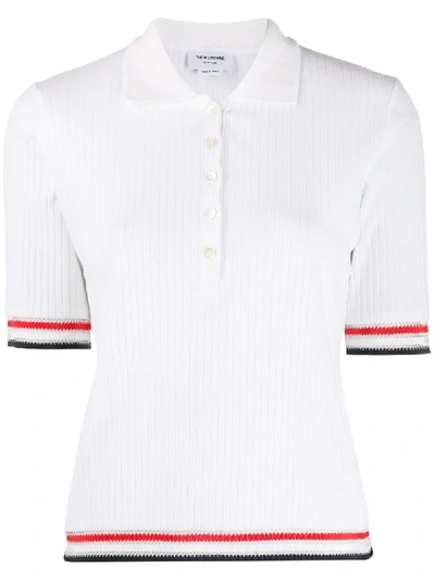 Thom Browne Stripe Detail Ribbed Polo Top In White