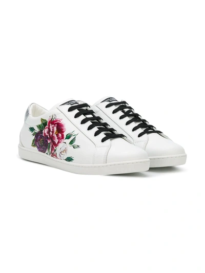 Dolce & Gabbana Kids' Peonie Print Sneakers In White