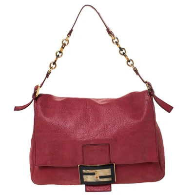 Pre-owned Fendi Red Iridescent Leather Large Mamma Forever Flap Shoulder Bag