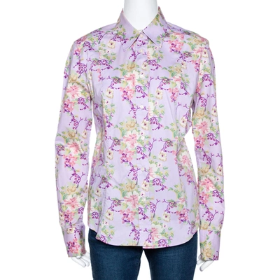 Pre-owned Etro Mauve Floral Printed Cotton Button Front Fitted Shirt L In Pink