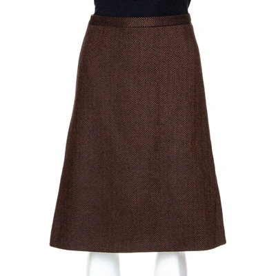 Pre-owned Dolce & Gabbana Brown Herringbone Wool A Line Skirt S